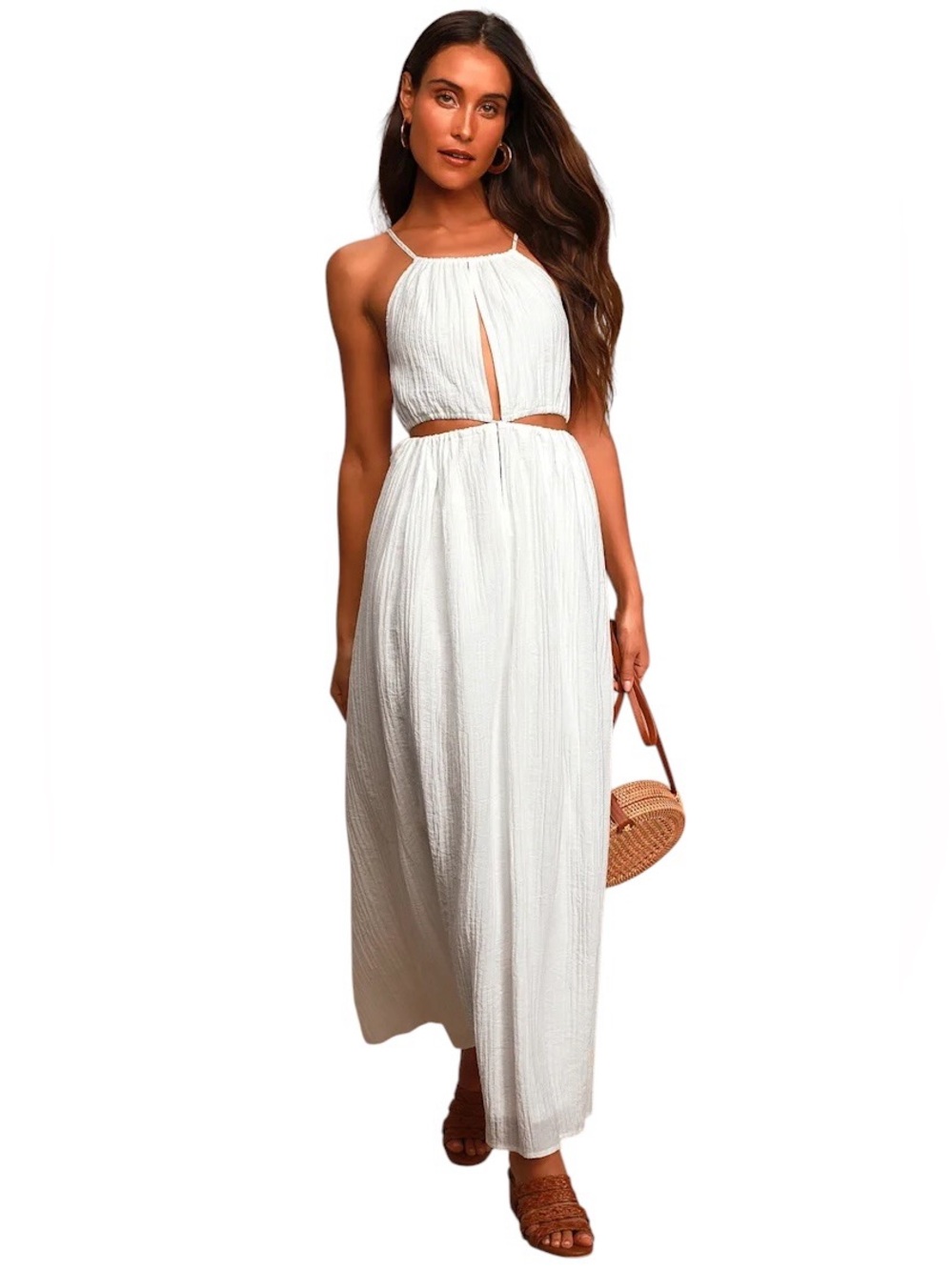 Lulus Streamlined White Tie Back Cutout Maxi Dress Womens S